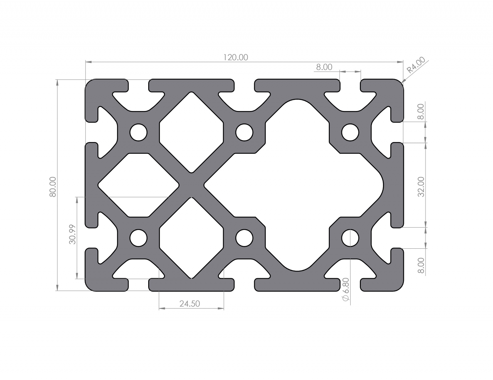 Aluminiumprofil 120x80 Schwer Nut 8 I-Typ